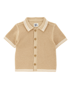 Baby Short-Sleeve Button-Front Sweater - Tan, image 1 of 3 slides
