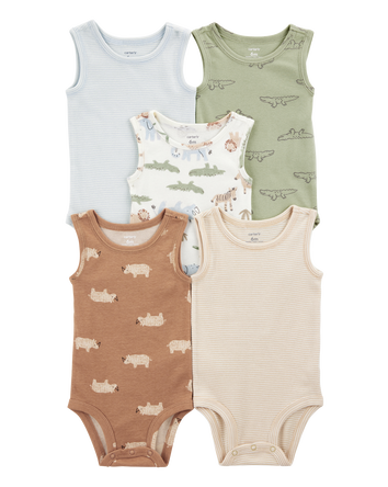 Baby 5-Pack Animals Sleeveless Bodysuits, 