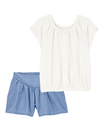Kid 2-Piece Fashion Top & Chambray Pull-On Shorts Set, 