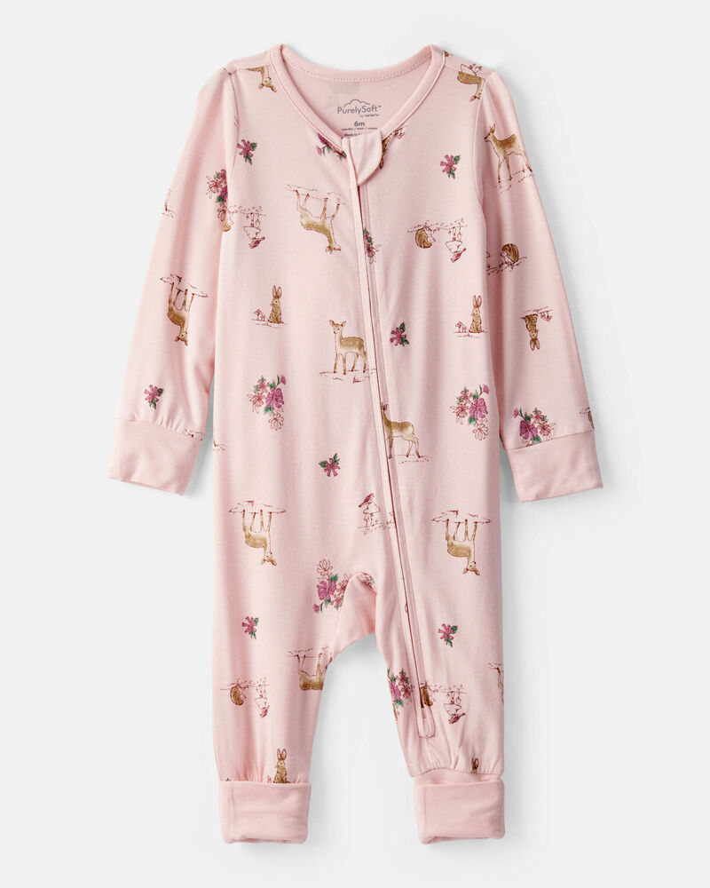 Baby Girl Deer & Floral Print PurelySoft Sleep & Play - Pink, image 1 of 8 slides