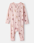 Baby Girl Deer & Floral Print PurelySoft Sleep & Play - Pink, image 1 of 8 slides