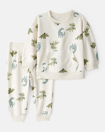 Baby Boy Dinosaur French Terry Long-Sleeve Tee & Pant Set - Ivory, 