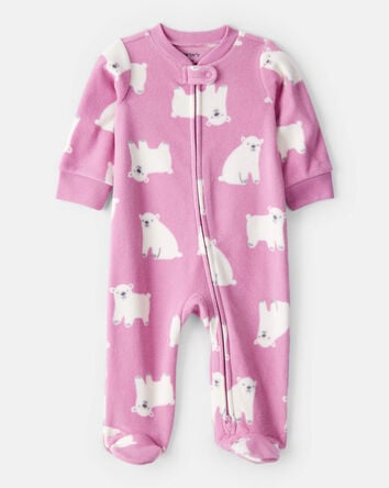 Baby Girl Polar Bear Print Loose Fit Long-Sleeve Sleep & Play Pajamas - Pink, 