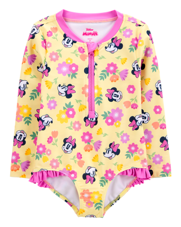 Toddler Disney© Minnie Mouse 1-Piece Rashguard Swimsuit - Yellow/Pink, 