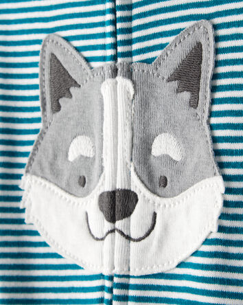 Baby Boy Dog Striped 100% Cotton Snug Fit 2-Way Zip Footie 1-Piece Pajamas - Blue, 