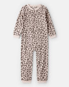 Girls Leopard Print Fleece Long-Sleeve Snug Fit 1-Piece Pajamas, image 1 of 3 slides