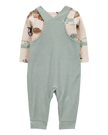 Baby 2-Piece Long-Sleeve Tee & Waffle Knit Coverall Set - Green, 