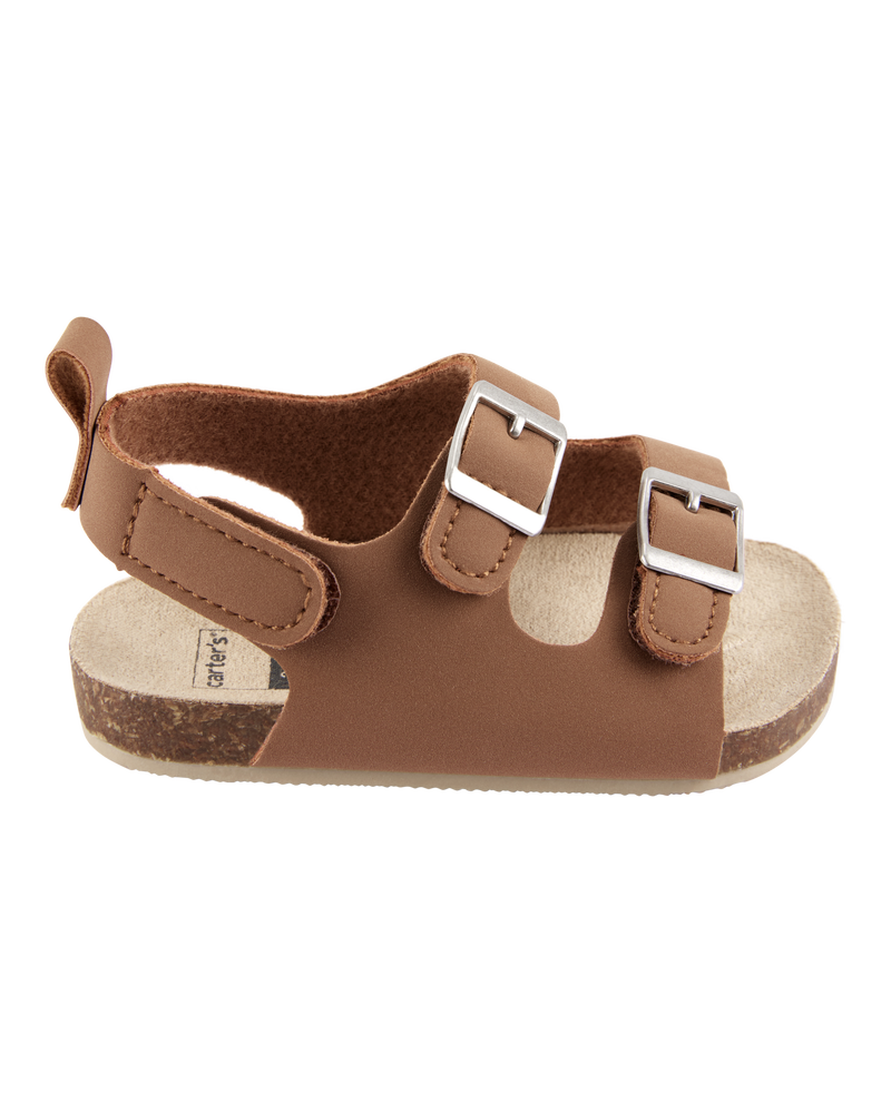 Baby Buckle Faux Cork Sandals - Brown, image 2 of 7 slides