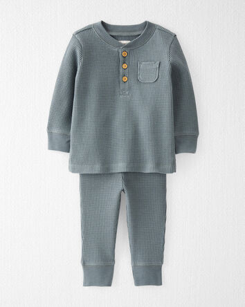Baby Waffle Knit Set Made with Organic Cotton in Aqua Slate, 