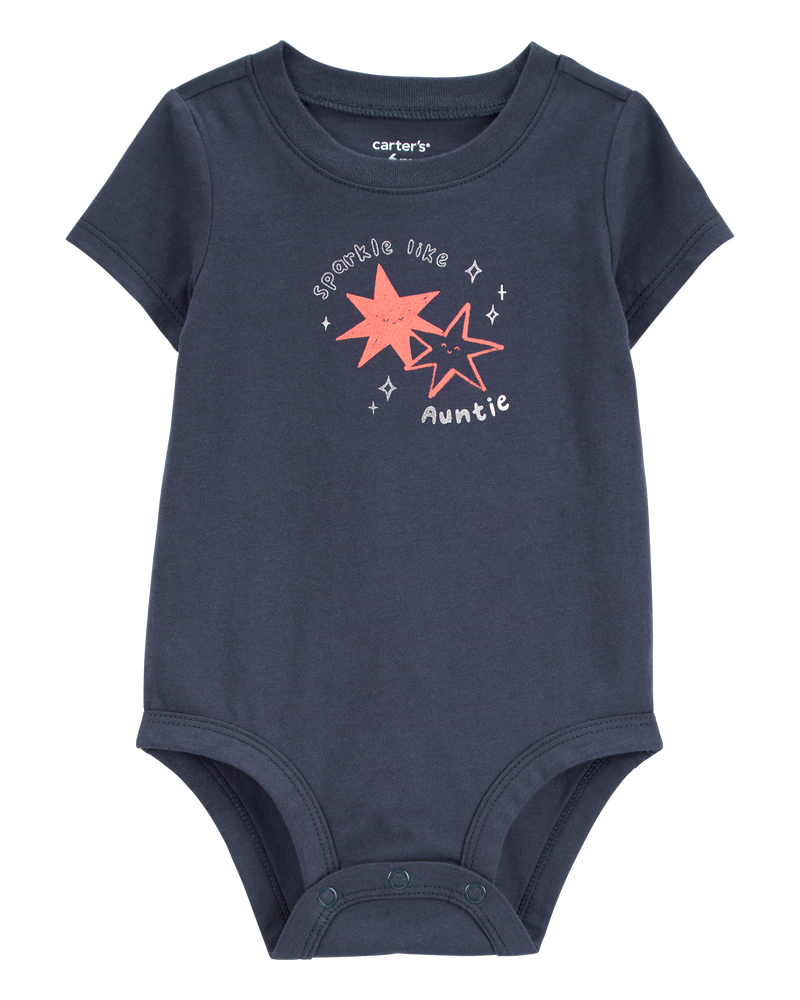 Baby Sparkle Like Auntie Short-Sleeve Bodysuit - Gray, image 1 of 3 slides