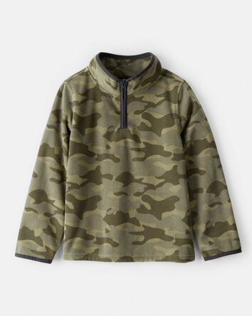 Boys Camouflage Microfleece Quarter-Zip Pullover - Green, 