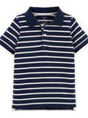 Navy - Toddler Striped Jersey Polo