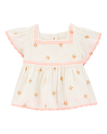 Baby Flutter Sleeve Seersucker Top - Cream, 