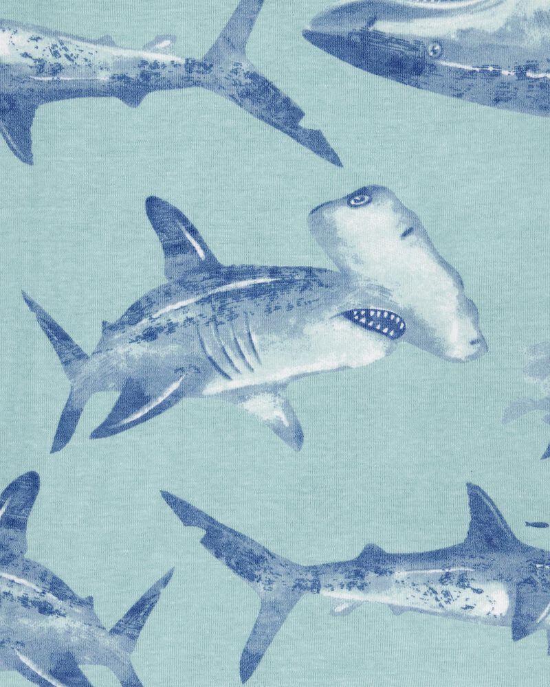 Kid 4-Piece Shark Surfboard 100% Snug Fit Cotton Pajamas - Blue, image 3 of 4 slides