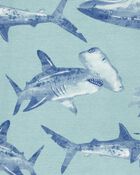 Kid 4-Piece Shark Surfboard 100% Snug Fit Cotton Pajamas - Blue, image 3 of 4 slides