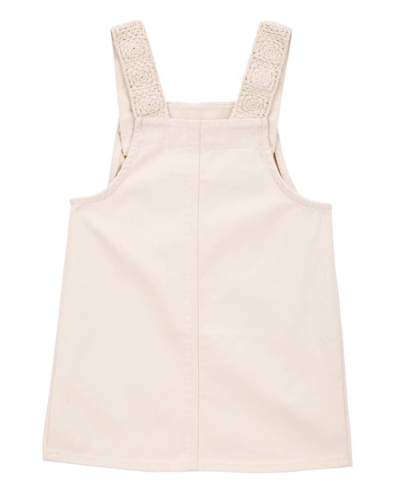 Baby Twill Floral Embroidered Shortalls - Ivory, image 2 of 4 slides