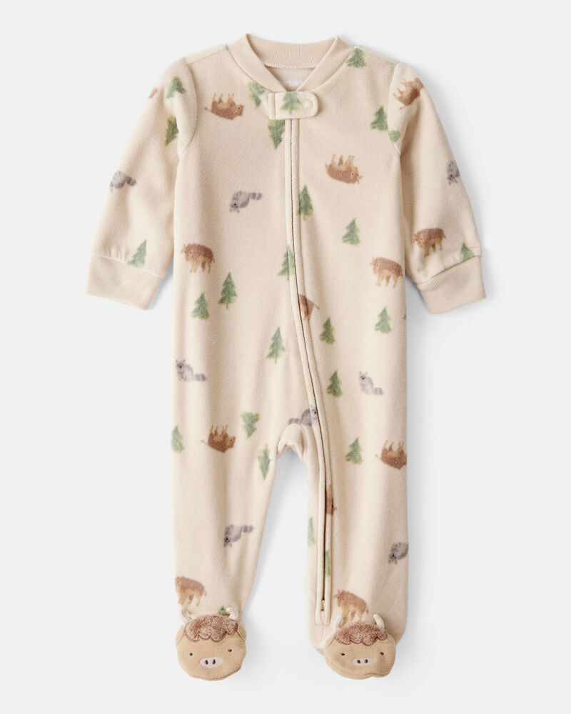 Baby Boy Buffalo Print Loose Fit Long-Sleeve Sleep & Play Pajamas - Brown, image 1 of 5 slides