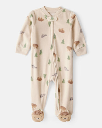 Baby Boy Buffalo Print Loose Fit Long-Sleeve Sleep & Play Pajamas - Brown, 