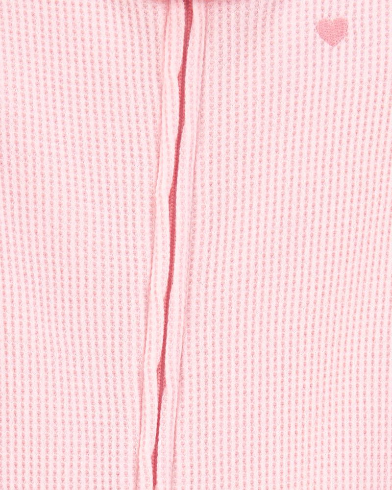 Toddler Heart Waffle Knit Footie 1-Piece Pajamas - Pink, image 2 of 4 slides