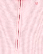 Toddler Heart Waffle Knit Footie 1-Piece Pajamas - Pink, image 2 of 4 slides