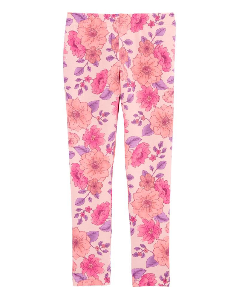 Kid Floral-Print Stretch Leggings - Pink, image 2 of 4 slides