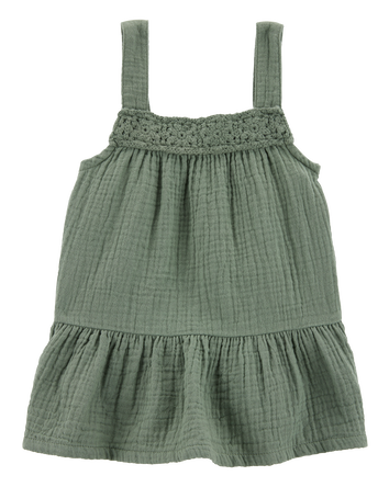 Toddler Gauze Crotchet Knit Tank-Olive, 