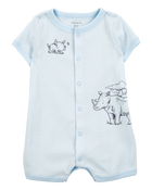 Baby Boy Rhino Striped Short-Sleeve Romper - Blue, image 1 of 3 slides