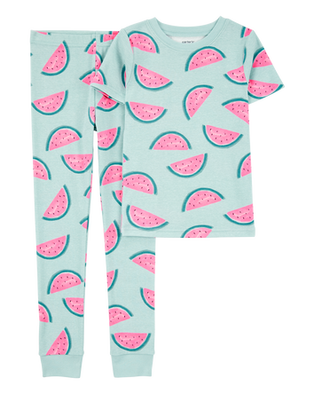 Girls 2-Piece Watermelon 100% Snug Fit Cotton Pajamas - Turquoise, 