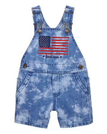 Baby Flag Print Tie Dye Shortalls - Blue, 