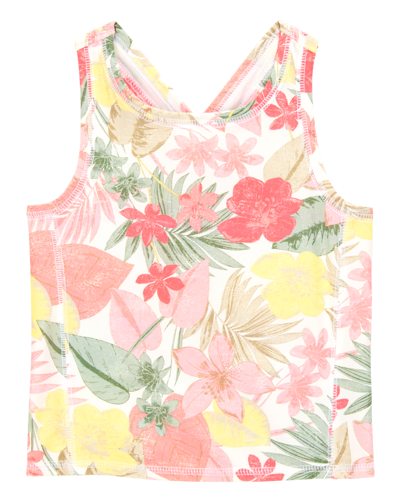 Kid 2-Piece Floral Active Racerback Tank & Flowy Layered Flip Short Set - Pink/Yellow, image 3 of 8 slides