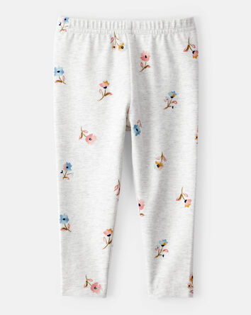 Baby Girl Cotton Floral Stretch Leggings - Grey, 