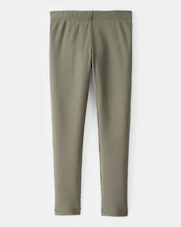 Kid Solid Cotton Ribbed Stretch Leggings - Green, 