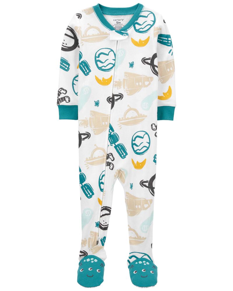 Baby 1-Piece Space 100% Snug Fit Cotton Footie PJs, image 1 of 3 slides