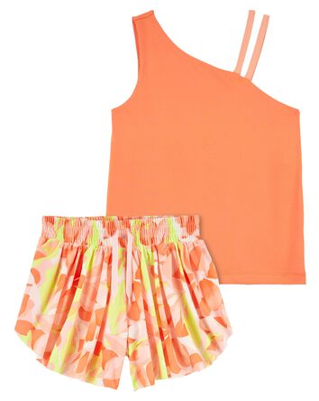Kid 2-Piece Active Tank In BeCool™ Fabric & Floral Pull-On Flip Shorts Set
, 