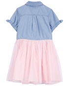 Toddler Mixed Fabric Denim Dress, image 2 of 4 slides