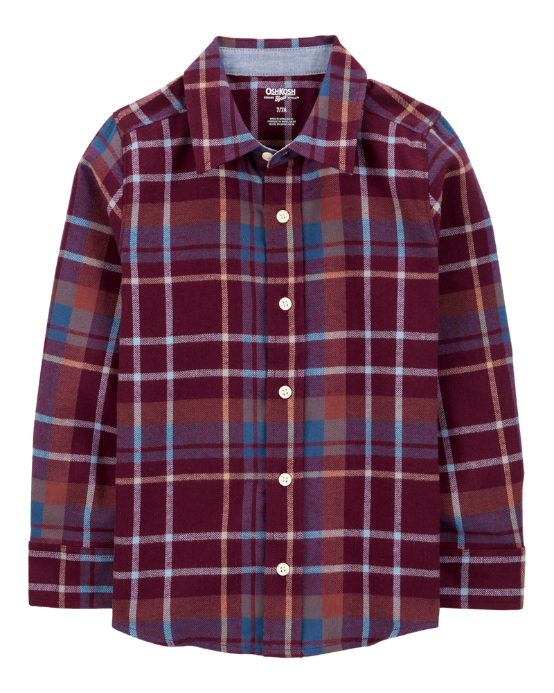 Kid Plaid Cotton Long-Sleeve Button-Down Shirt - Plaid, image 1 of 4 slides