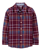 Kid Plaid Cotton Long-Sleeve Button-Down Shirt - Plaid, image 1 of 4 slides