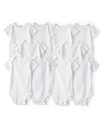 Baby 10-Pack Short Sleeve Cotton Bodysuits - White, 