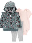 Grey/Pink - Baby 3-Piece Leopard Little Jacket Set