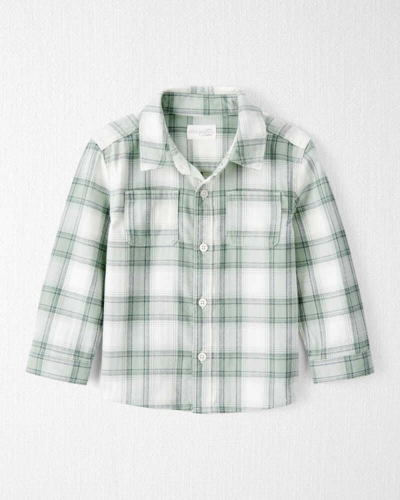 Toddler Organic Cotton Herringbone Button-Front Shirt in Plaid, image 1 of 5 slides