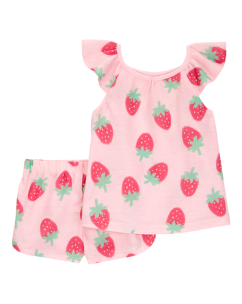 Toddler Girl Strawberry Print Loose Fit 2-Piece Pajamas - Pink, 