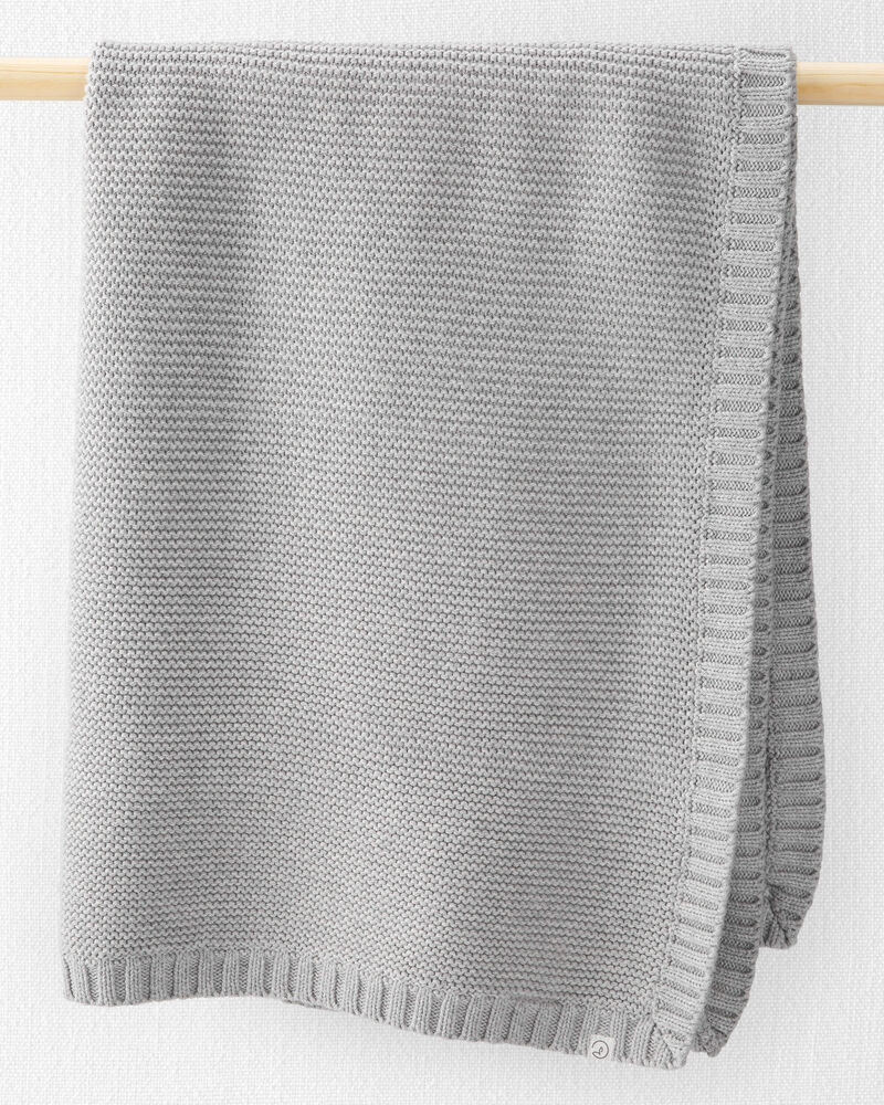 Organic Cotton Textured Knit Blanket in Gray, image 1 of 4 slides