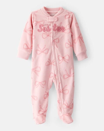 Baby Girl Bow Print Loose Fit Long-Sleeve Sleep & Play - Pink, 