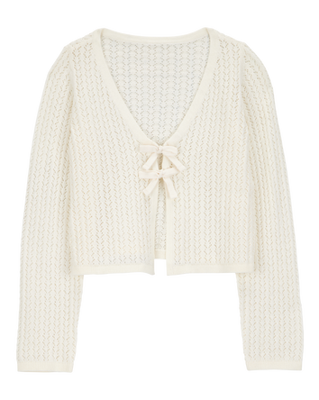 Kid Tie Cardigan Top - White, 