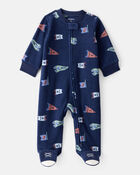 Baby Boy Sports Print Loose Fit Long-Sleeve Sleep & Play - Navy Blue, image 1 of 4 slides