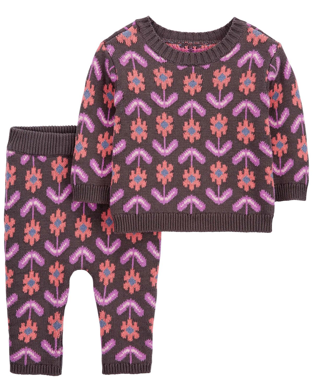 Baby Floral Sweater & Knit Pants Set