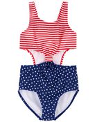 Kid Stars and Stripes 1-Piece Cut-Out Swimsuit, image 1 of 3 slides