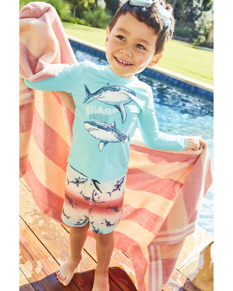 Toddler Ombre Shark Print Swim Trunks, image 2 of 3 slides
