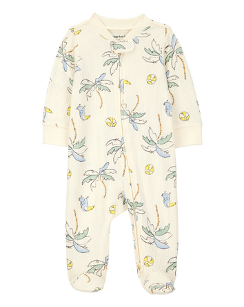 Baby Palm Tree Print 2-Way Zip Sleep & Play Pajamas - Ivory, 