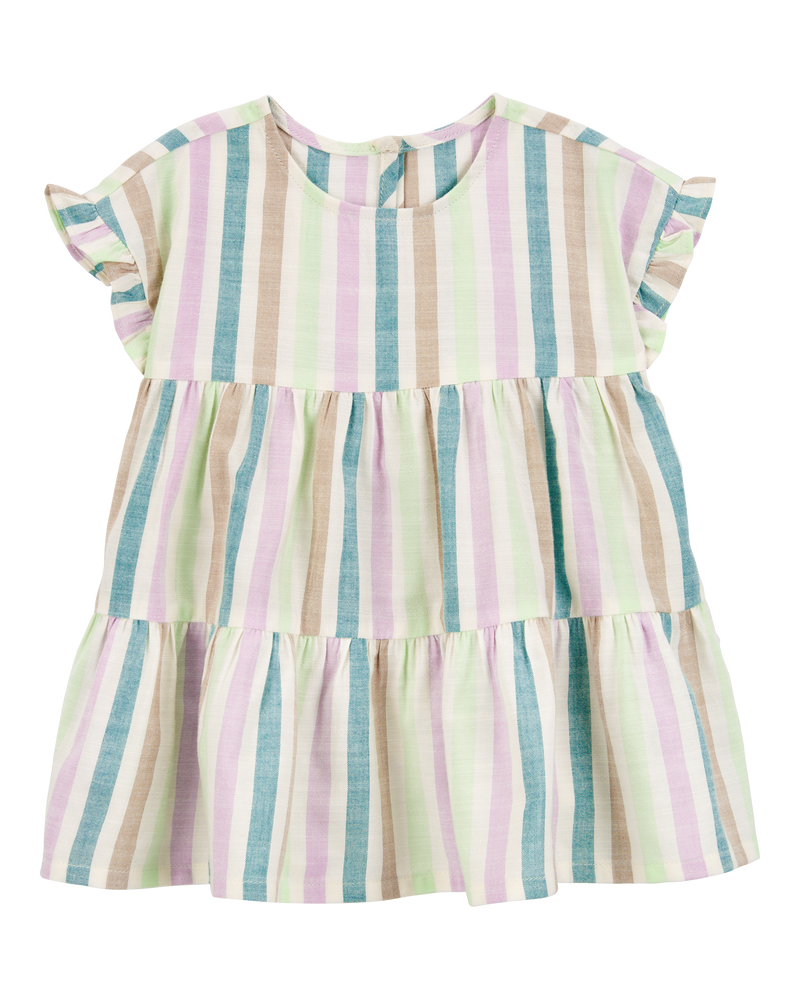 Baby Striped Linen Look-Alike Tiered Dress, image 1 of 5 slides